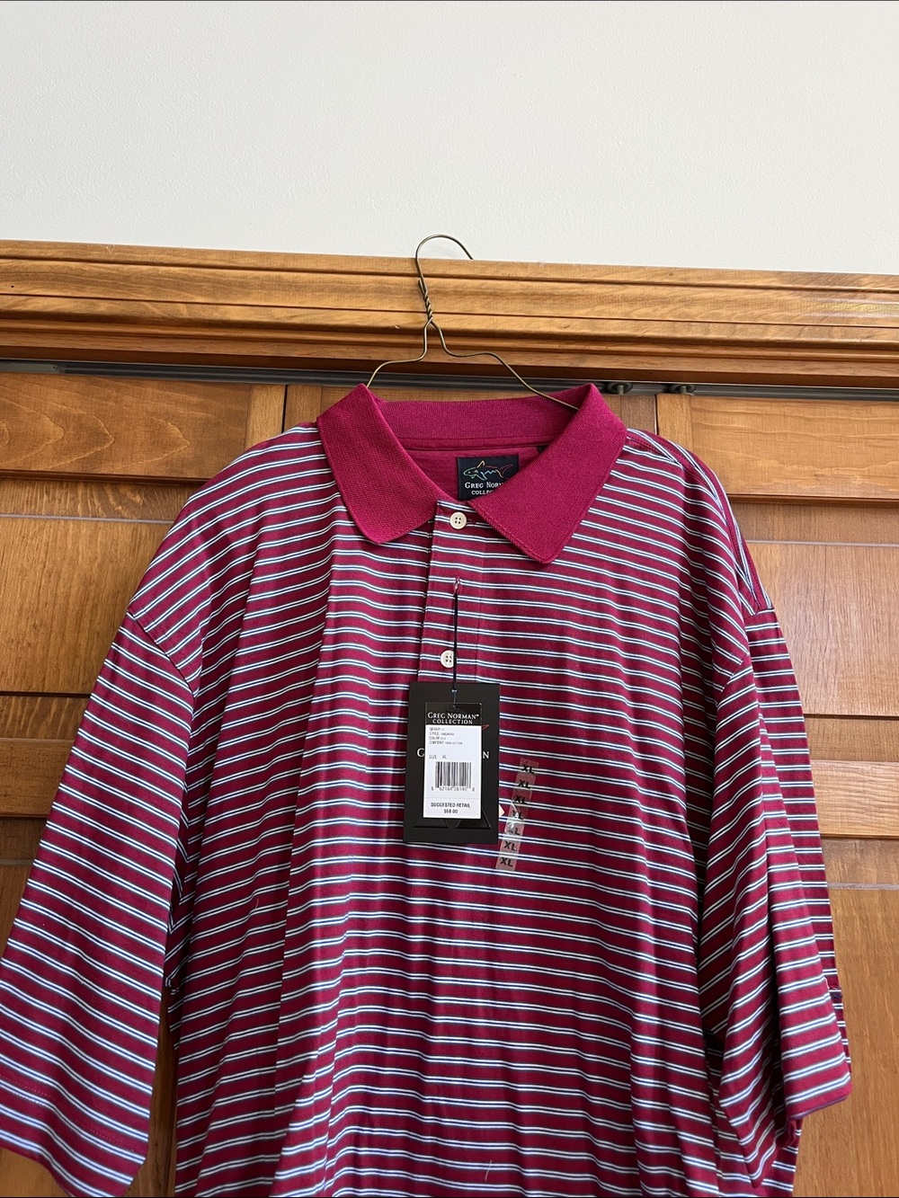 Greg Norman Collection Maroon and White Striped Polo